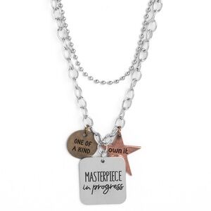 Silver Layered Necklace with Charms